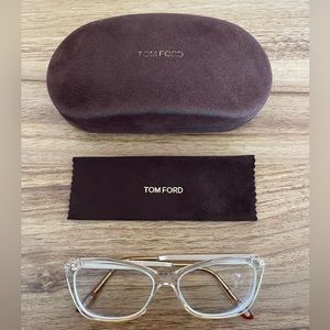 TOM FORD Crystal gold plastic rectangle eyeglasses frame